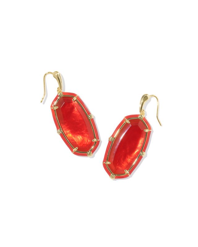 ELLE ENAMEL DROP EARRINGS GOLD RED ILLUSION