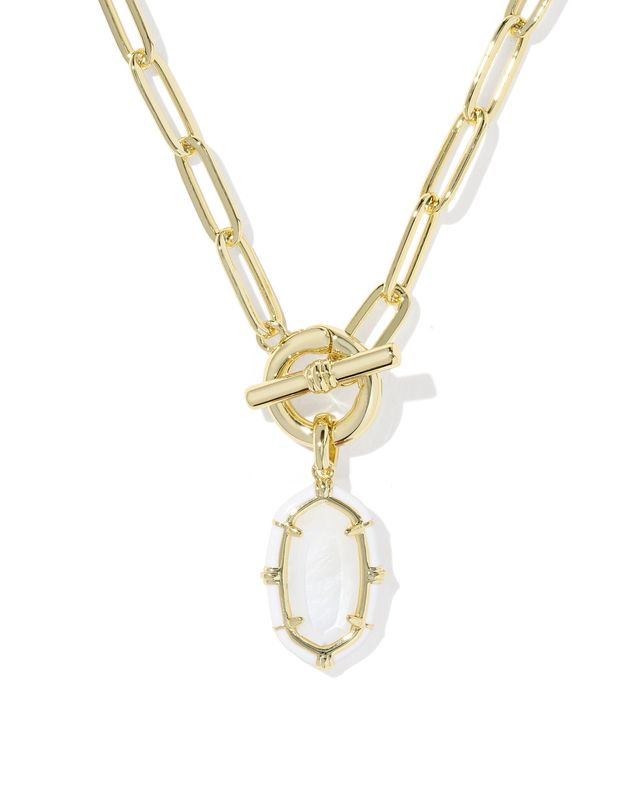 ELISA ENAMEL LINK AND CHAIN NECKLACE GOLD WHITE MOTHER OF PEARL