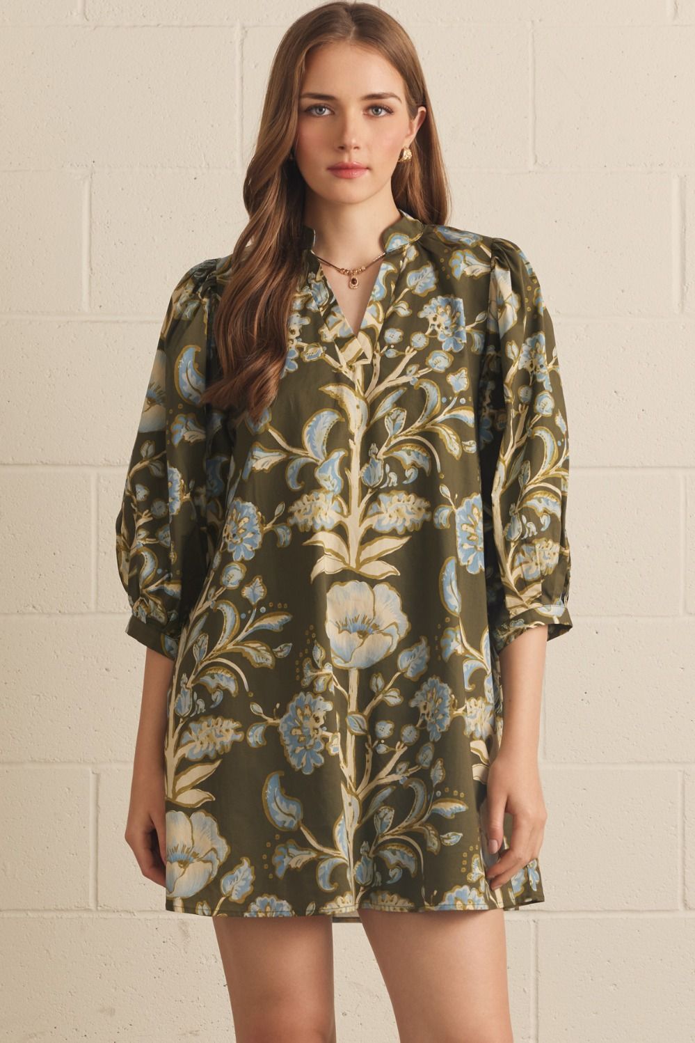 Olive Floral Print Mini Dress Olive Floral Print Mini Dress
