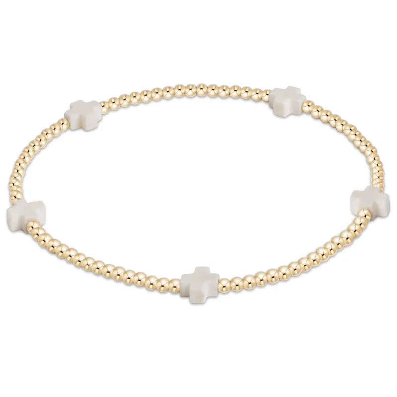 signature cross small 2mm gold bracelet- off white