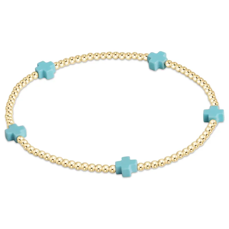 signature cross small 2mm gold bracelet- turquoise