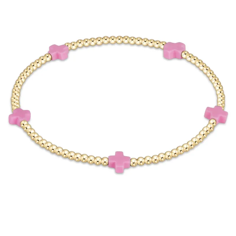 signature cross small 2mm gold bracelet- bright pink