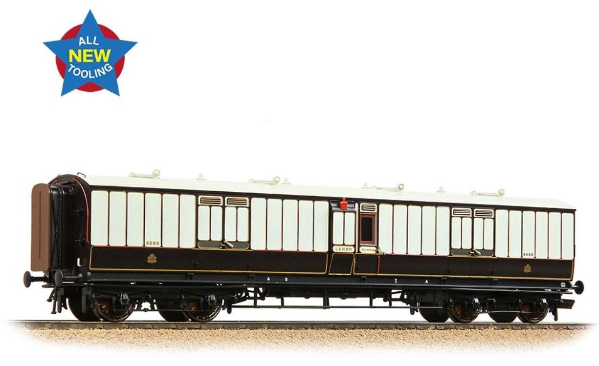 Bachmann Branchline 39-890 LNWR 50ft Arc Roof Full Brake LNWR Dark Claret &amp; White