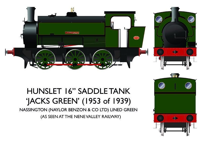 Rapido 16″ Hunslet &#39;Jacks Green&#39; Nassington Lined Green, DCC FITTED [903505]