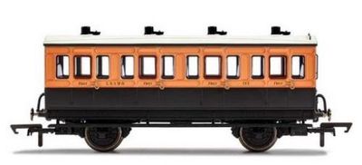 Hornby R40061 LSWR 1st Class 4 Door 4 wheel coach. Oil lamps + step boards 123 [25% Off!*]