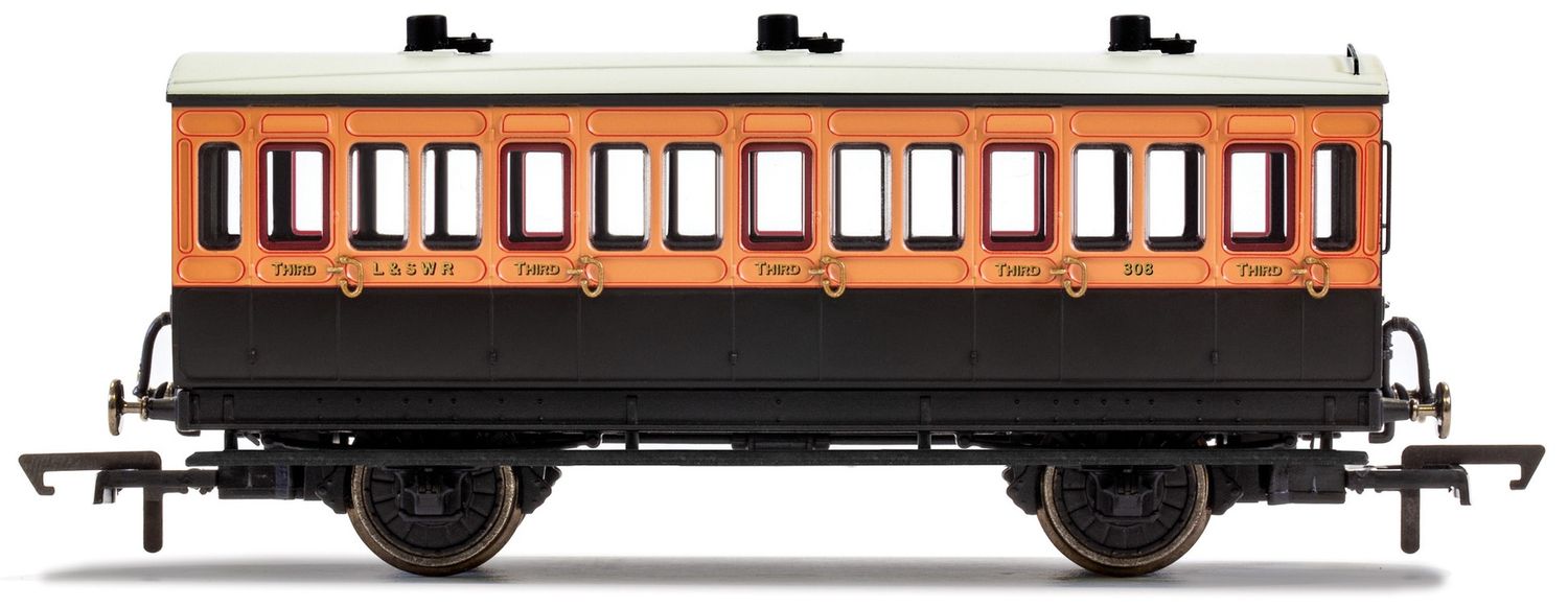 Hornby R40108A LSWR, 4 Wheel Coach, 3rd Class, Fitted Lights, 308 - Era 2 [25% Off!*]