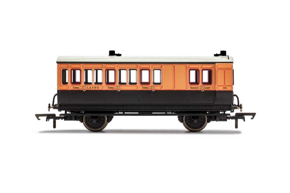 Hornby R40110 LSWR, 4 Wheel Coach, Brake 3rd Class, Fitted Lights, 179 - Era 2 [25% Off!*]