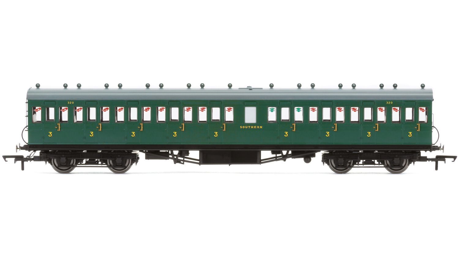 Hornby R4795 SR, 58&#39; Maunsell Rebuilt (Ex-LSWR 48&#39;), Nine Compartment Third, 320 - Era 3 [25% Off!*]