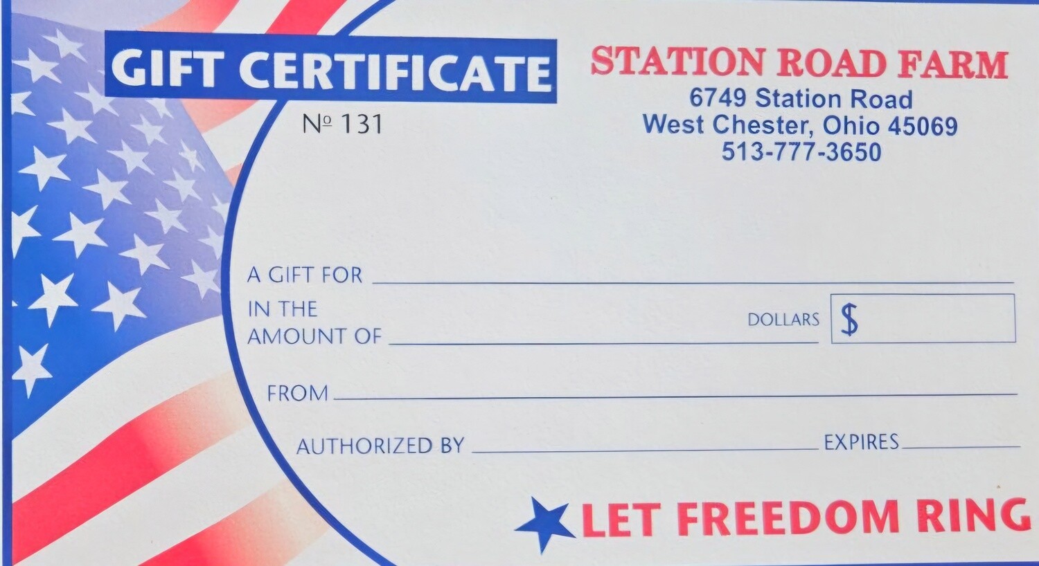 Gift Certificate (IN STORE USE)