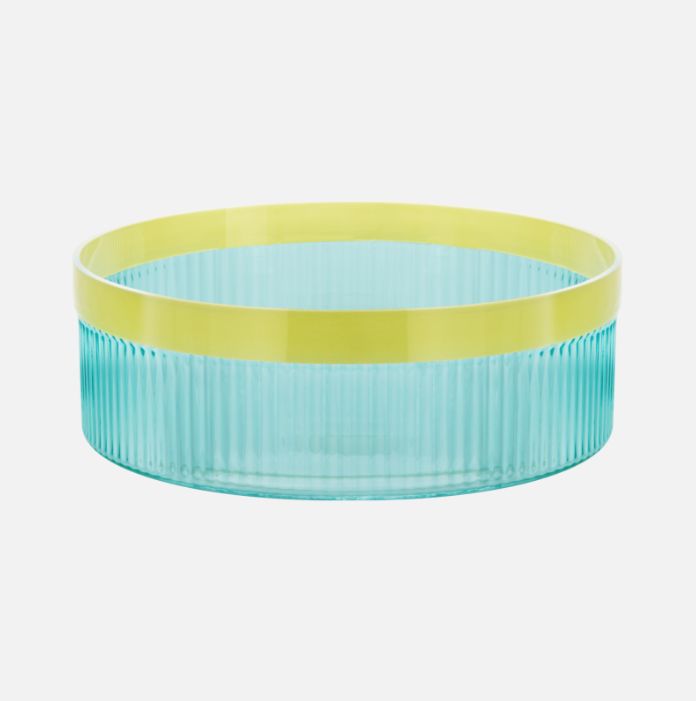 Glass Bowl Groove Blue