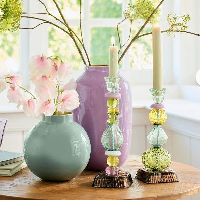 Candle Holder Glass Beads Green 28cm