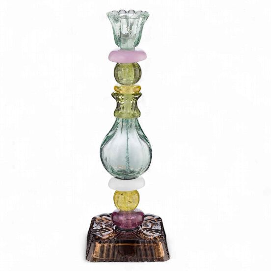 Candle Holder Glass Beads Green 28cm