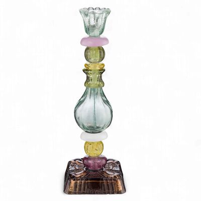 Candle Holder Glass Beads Green 28cm