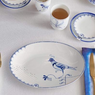 Plate Oval Pip &amp; The Blue Bird White 30x21cm