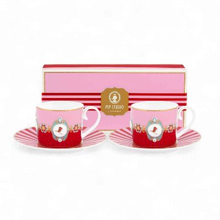 Set/2 Cup and Saucers Medallion, Colour: Red Pink