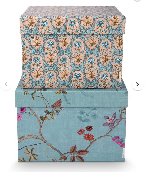 Set/2 Box Square Blooming Tales Blue Khaki