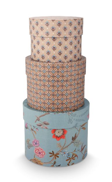 Set/3 Box Round Blooming Tales Blue Khaki