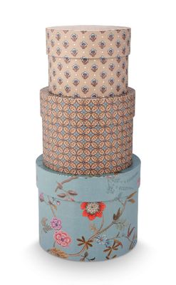 Set/3 Box Round Blooming Tales Blue Khaki