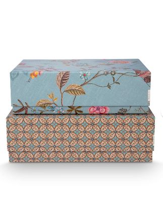 Blooming Tales Blue Khaki Gift Boxes –Set/2, Rectangular