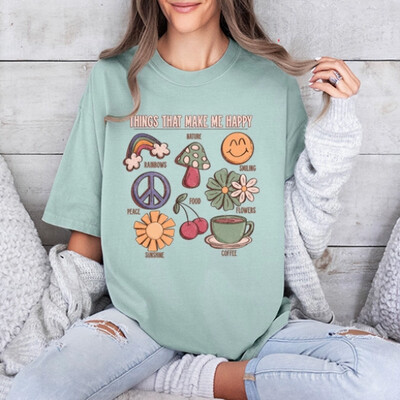 Monika Things That Make Me Happy Garment Dyed T Shirts