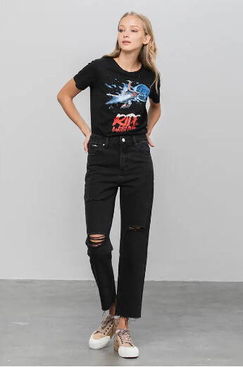 Camila High Rise Ripped Crop Raw Hem Straight Jeans