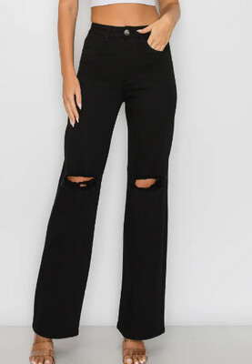 BRIANNA Black High Waisted Stretchy Colored Wide Legs Jeans