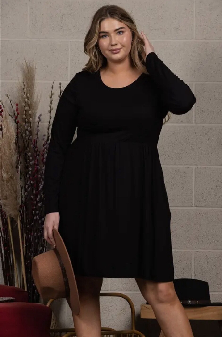 SAMANTHA Black Side Pockets Mini Dress Plus size