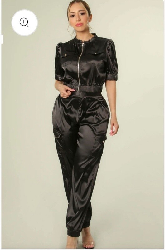 ALEXIS BLACK SATIN SET