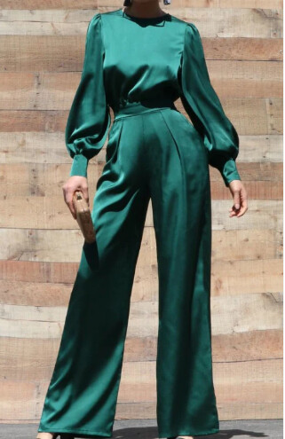 Natalie Green Satin Jumpsuit