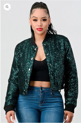 Ava Green Sequin Bomber Jacket