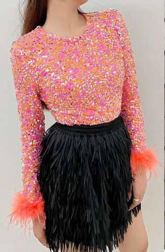 Kim Orange Sequin Top