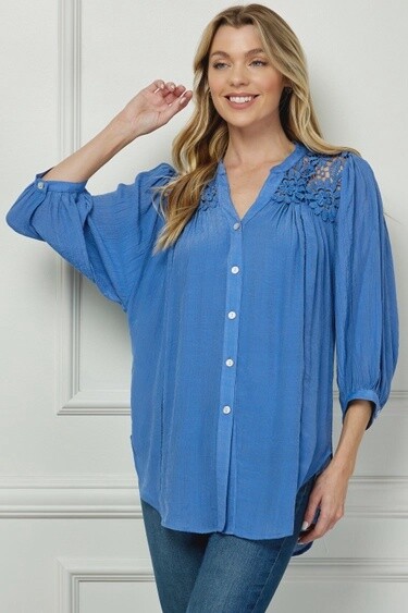 Fatima Missy Papaya Gauze Lace Insurt Blouse