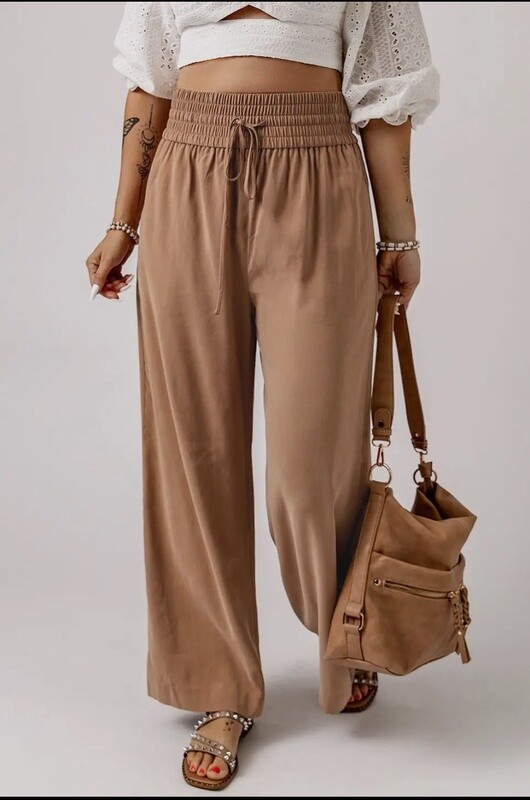 CARMEN DRAWSTRING ELASTIC WAIST WIDE LEG PANTS