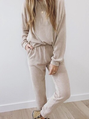 Naomi Apricot Pocketed Drop Shoulder Corded Sweat Suit