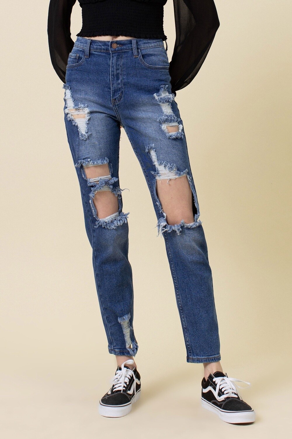 Yari High Rise Distressed Mom Jean