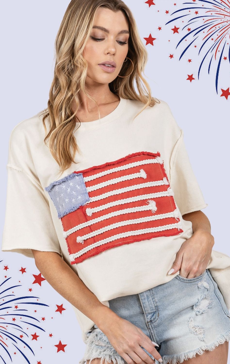 American Flag Patch Short Sleeve Top