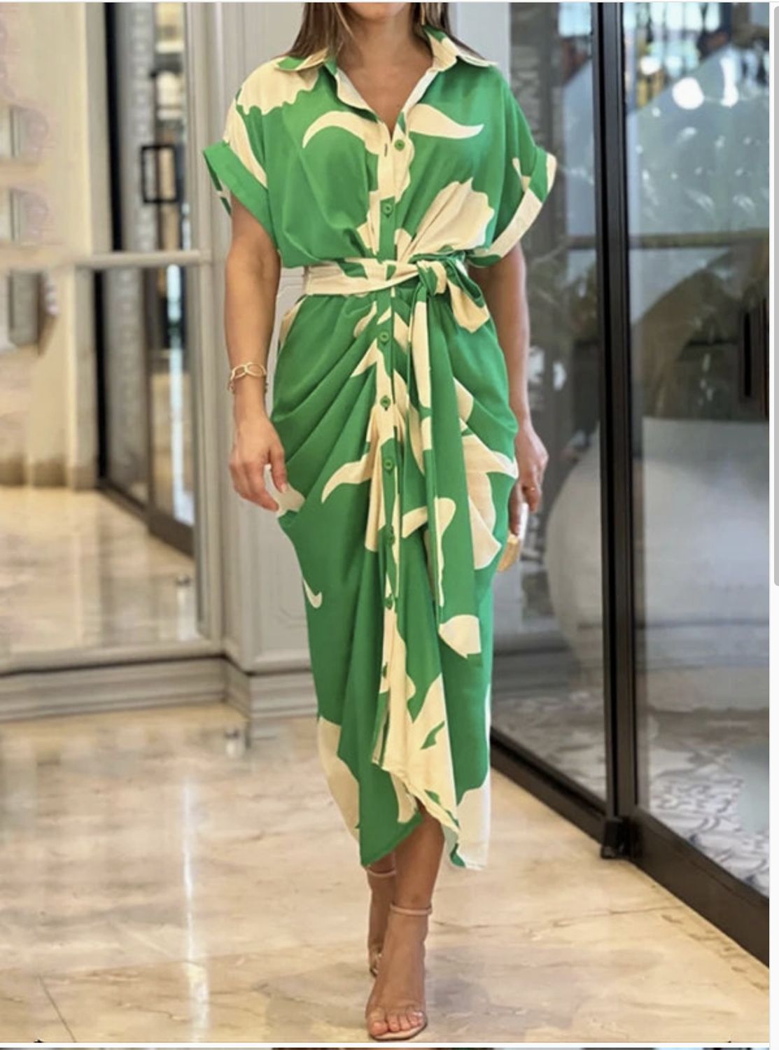Brasil High Waisted Floral Print Maxi Shirt Dress