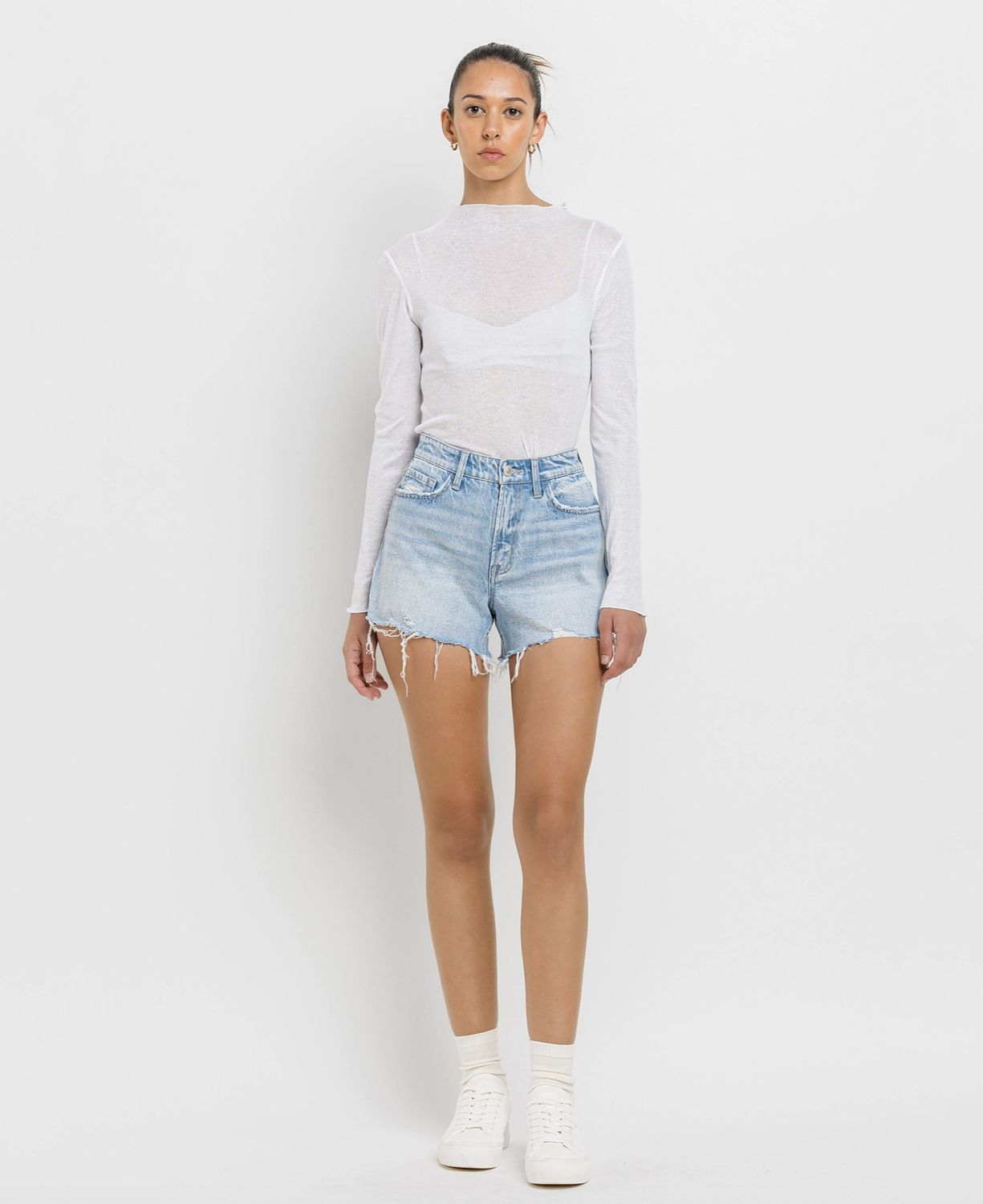 Rebecca High Rise Distressed Hem A Line Shorts
