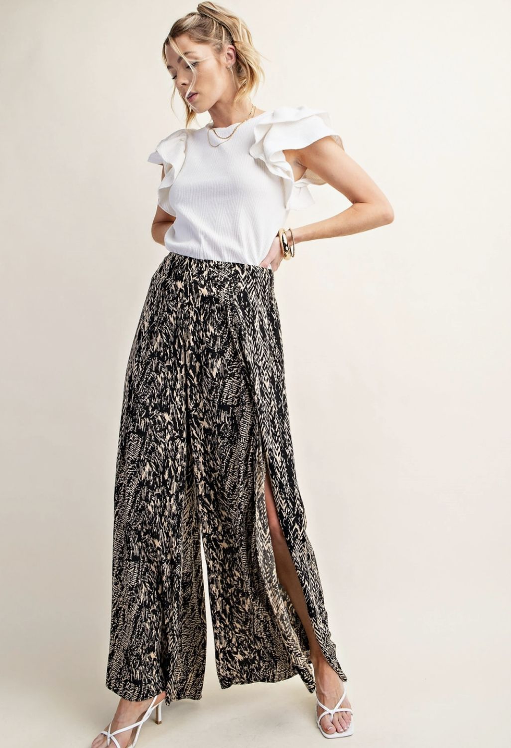 Regan Plus size  Print Side Split Wide Leg Maxi Pants