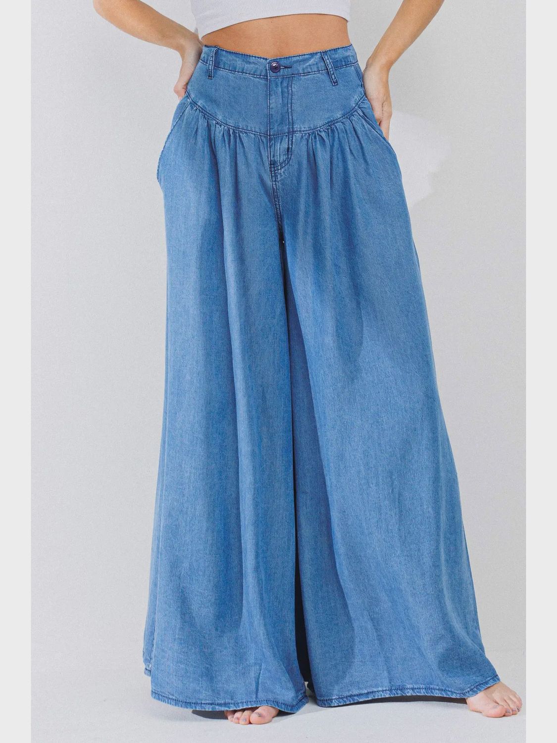Darcia Wide Leg Chambray Pants