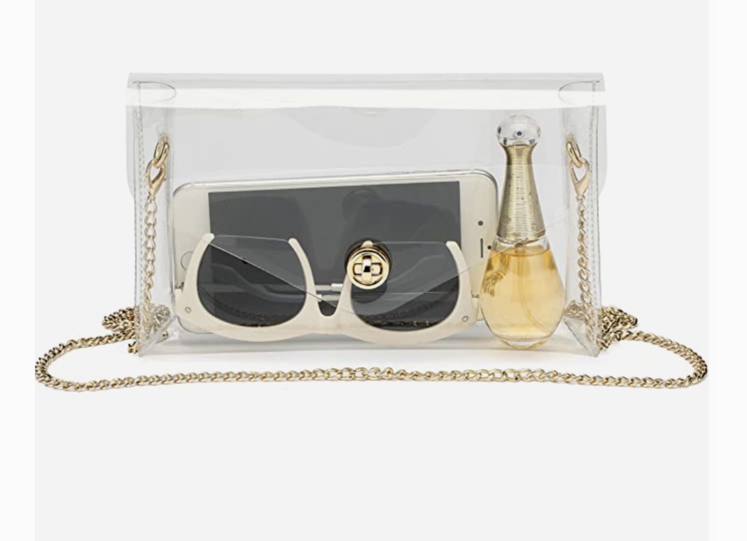 Clear Crossbody Purse with Gold Adjustable Chain