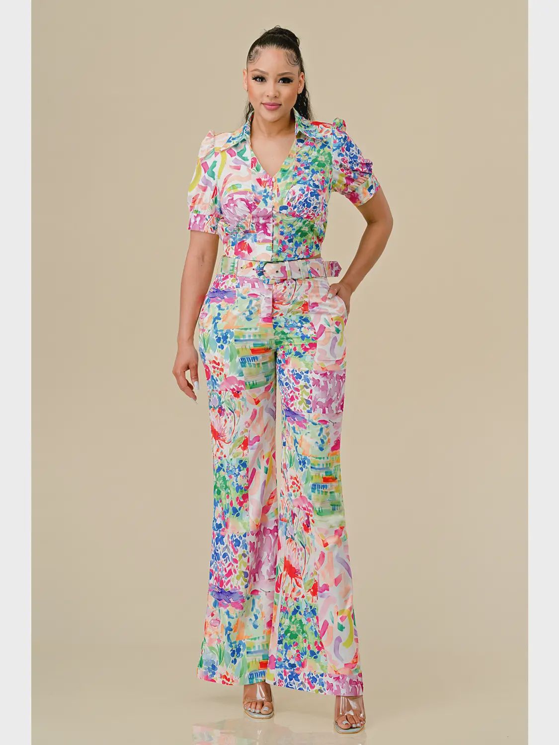Florencia Printed Top &amp; Pants Set