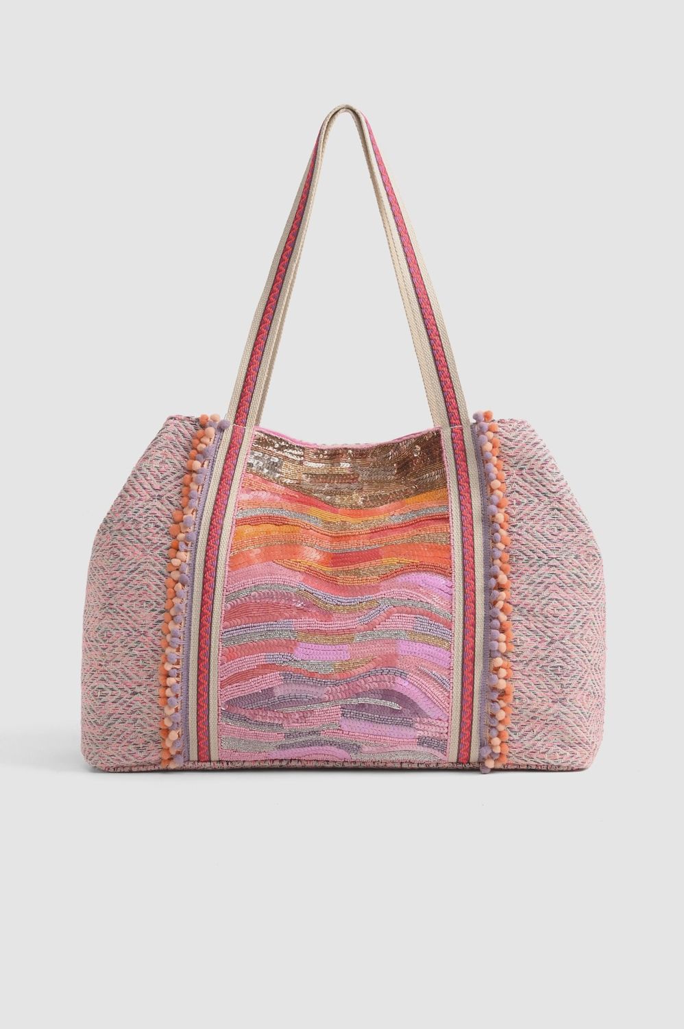 Orange To Mauve Ombre Embellished Tote