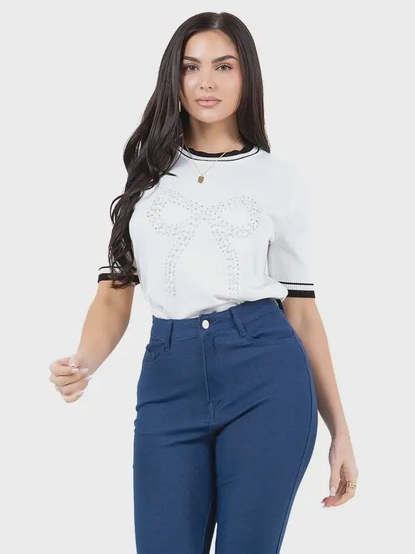 Lili KNIT STONE-PEARL EMBELLISHED TOP