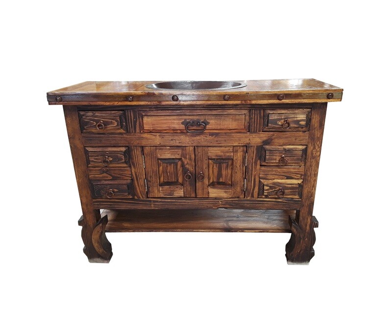 Saint Anthony Rustic bathroom Vanity With Copper Sink