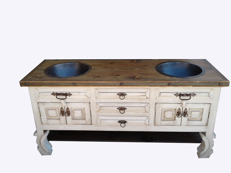 Dan Pio Rustic Bathroom Vanity With Copper Sinks