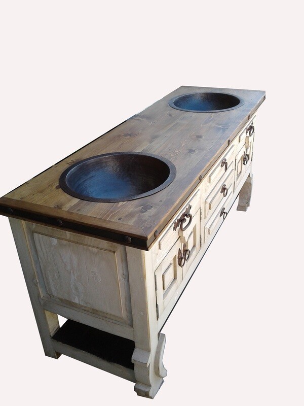 Don Pio Rustic Bathroom Vanity With Copper Sinks