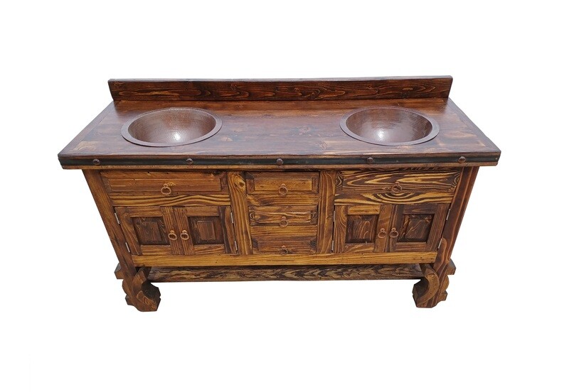 Don Pio Rustic Bathroom Vanity With Copper Sinks Natural Stain