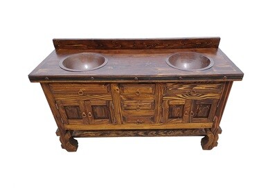Don Pio Rustic Bathroom Vanity With Copper Sinks Natural Stain