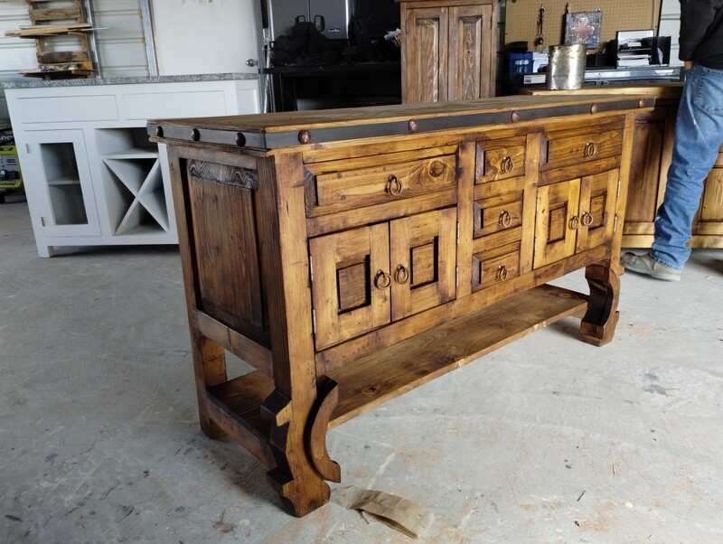 Don Pio Rustic Bathroom Vanity With Copper sinks Natural Stain